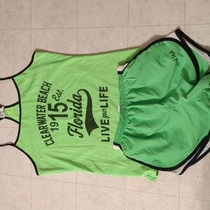 Ladies size M  Surf Style green shorts with black and white trim and green Ltank